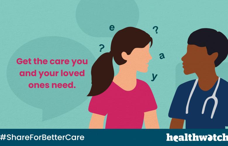 Graphic for Healthwatch Share For Better Care Campaign - get the care you and your loved ones need
