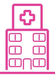 A pink Healthwatch hospital icon