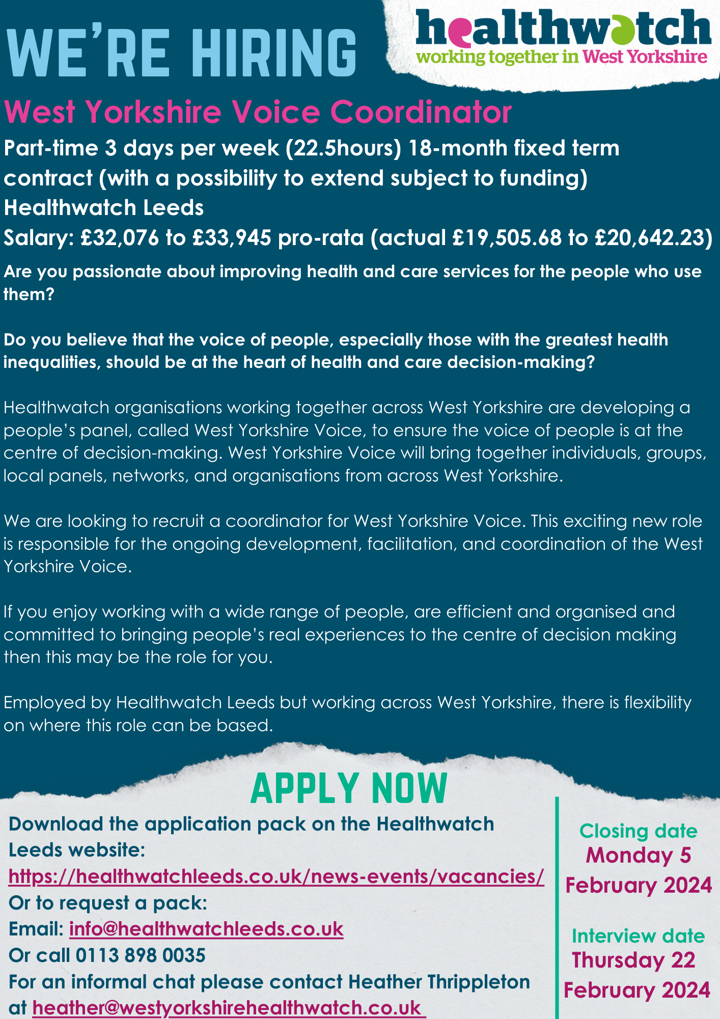 Advert for West Yorkshire Voice Coordinator role