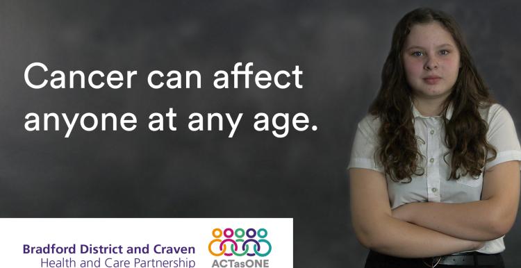 Graphic for the Keighley #GetCheckedOut campaign - "cancer can affect anyone at any age"
