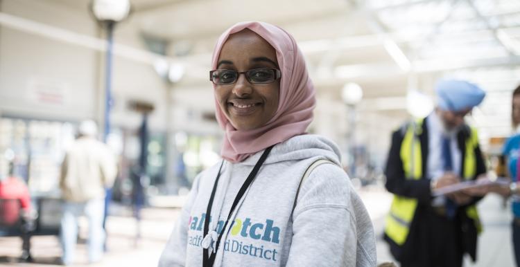 An outreach volunteer in Bradford Interchange