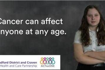 Graphic for the Keighley #GetCheckedOut campaign - "cancer can affect anyone at any age"
